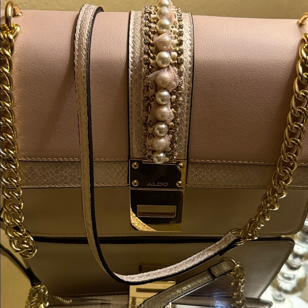 ALDO Blush Pink Pearl-Trim Chain Crossbody